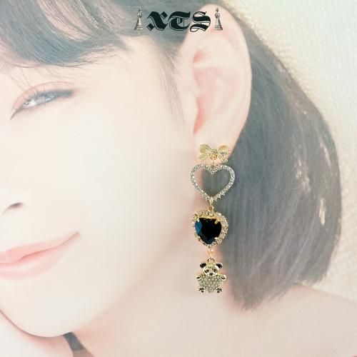 XTS Black Heart & Bear ハート テディベア ピアス