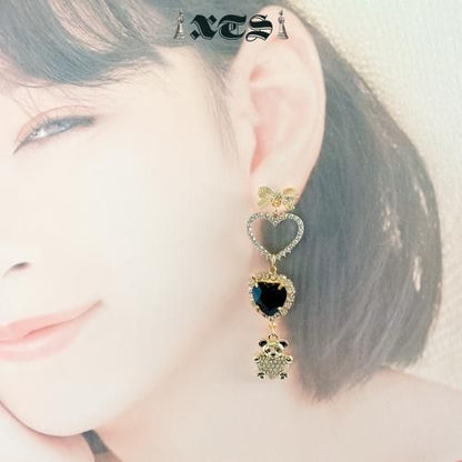 XTS Black Heart & Bear ハート テディベア ピアス