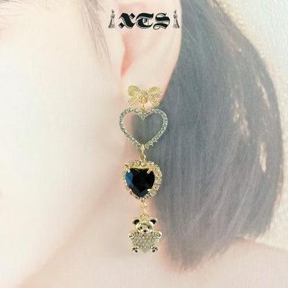 XTS Black Heart & Bear ハート テディベア ピアス