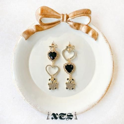 XTS Black Heart & Bear ハート テディベア ピアス