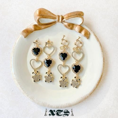 XTS Black Heart & Bear ハート テディベア ピアス