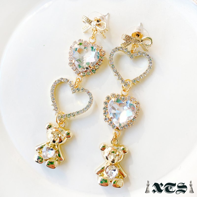 XTS Clear Heart &amp; Bear Clear Heart Teddy Bear Earrings