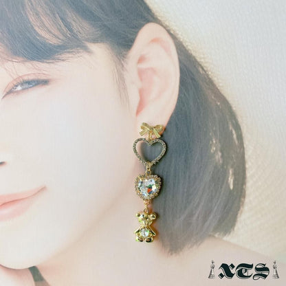 XTS Clear Heart & Bear クリアハート テディベア ピアス