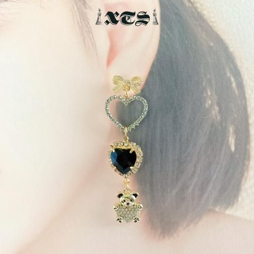 XTS Black Heart & Bear ハート テディベア イヤリング