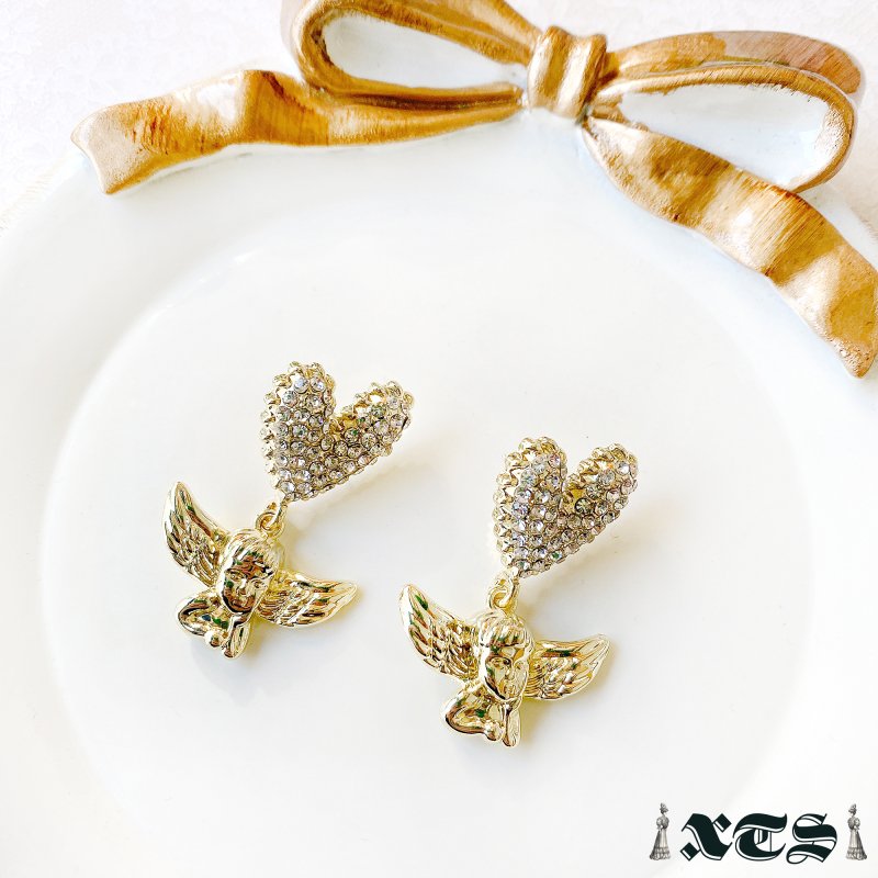 XTS Heart &amp; Angel Heart Angel Earrings GOLD TS0229