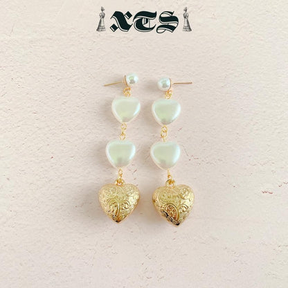XTS Retro Heart & Pearl ハート ピアス GOLD
