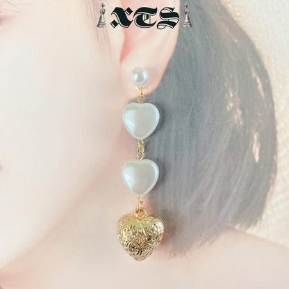 XTS Retro Heart & Pearl ハート ピアス GOLD
