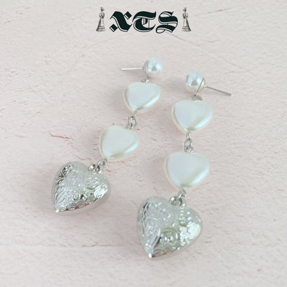 XTS Retro Heart & Pearl ハート イヤリング GOLD
