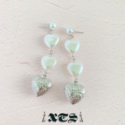 XTS Retro Heart & Pearl ハート ピアス SILVER