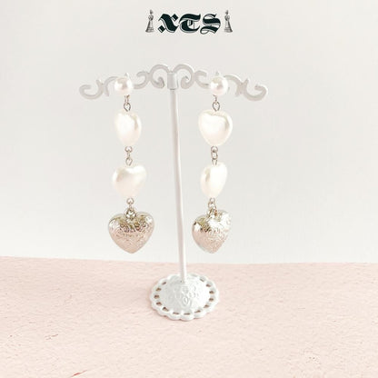 XTS Retro Heart & Pearl ハート ピアス SILVER