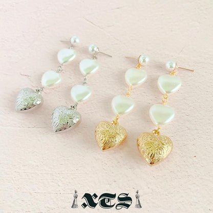 XTS Retro Heart & Pearl ハート ピアス SILVER