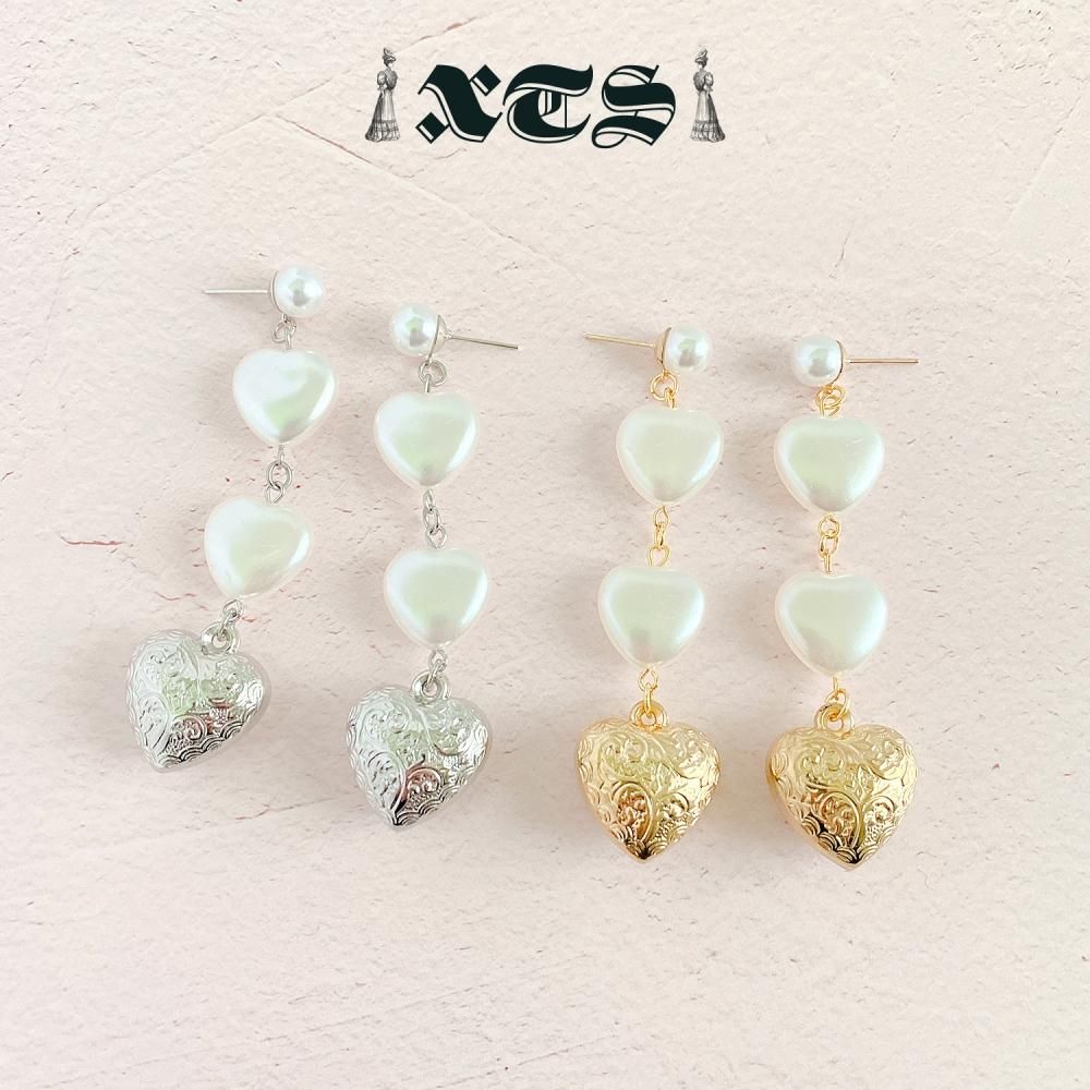 XTS Retro Heart & Pearl ハート ピアス SILVER