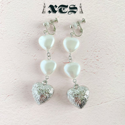 XTS Retro Heart & Pearl ハート ピアス SILVER