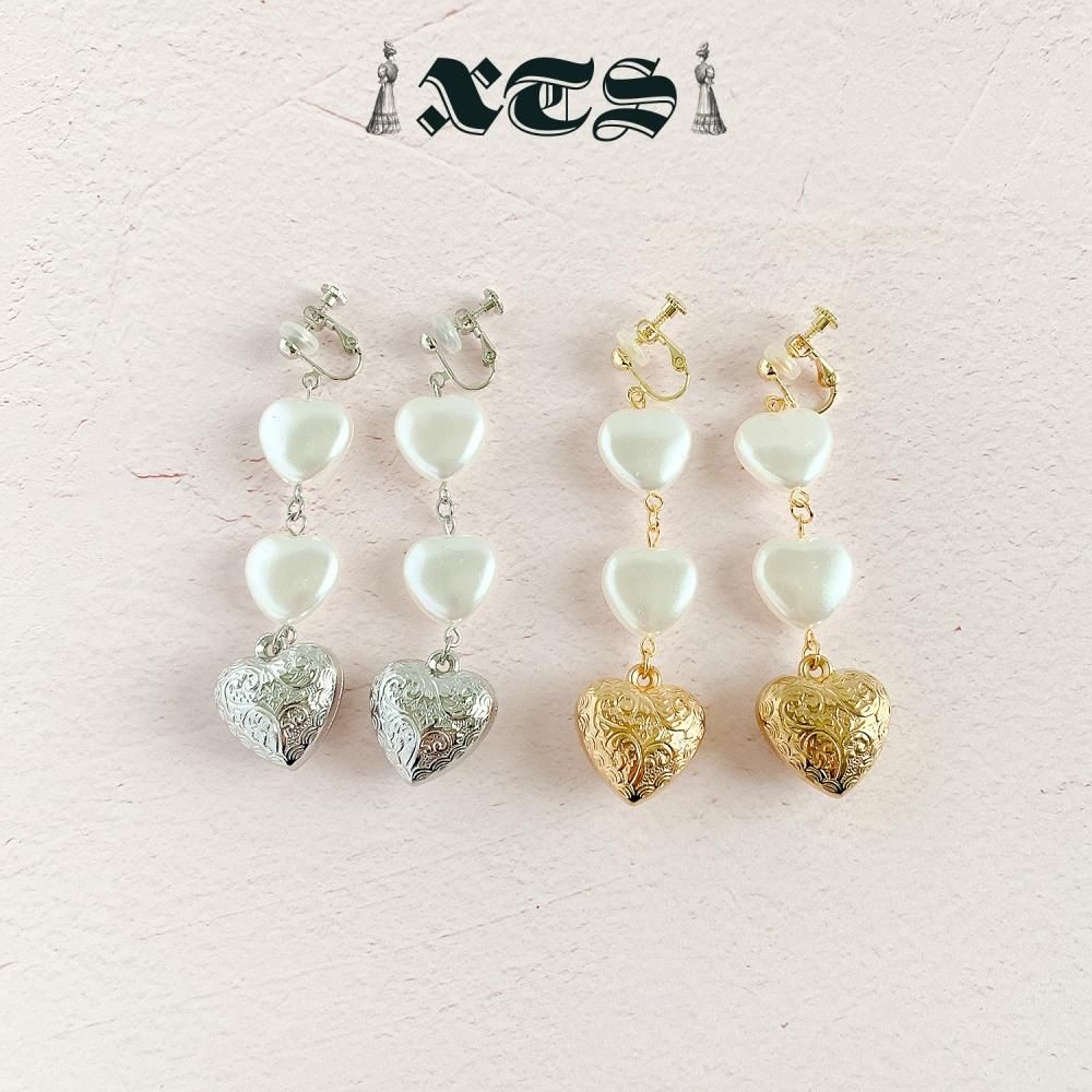 XTS Retro Heart & Pearl ハート イヤリング SILVER