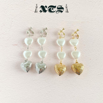 XTS Retro Heart & Pearl ハート イヤリング SILVER