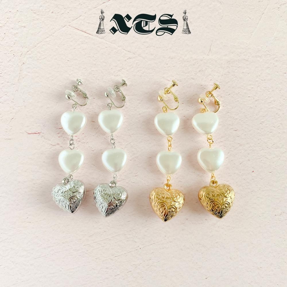 XTS Retro Heart & Pearl ハート イヤリング SILVER