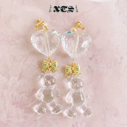 XTS クリア テディベア ピアス GOLD