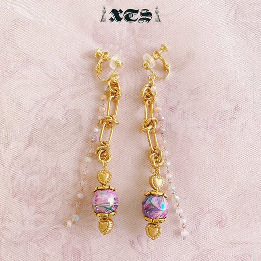 XTS Marble Beads Chain Earrings GOLD