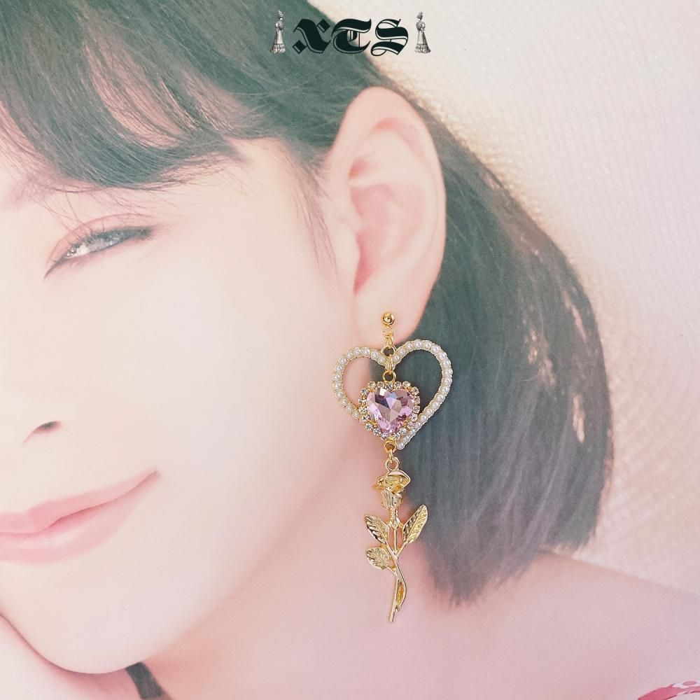 XTS ピンクハート ローズ ピアス GOLD
