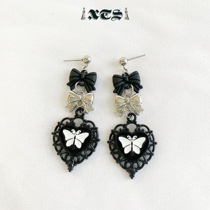 XTS Gothic Heart Butterfly Earrings Pierce - YOUAREMYPOISON