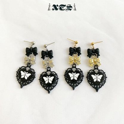 XTS ゴシック 蝶々 ブラックハート ピアス SILVER TS0238