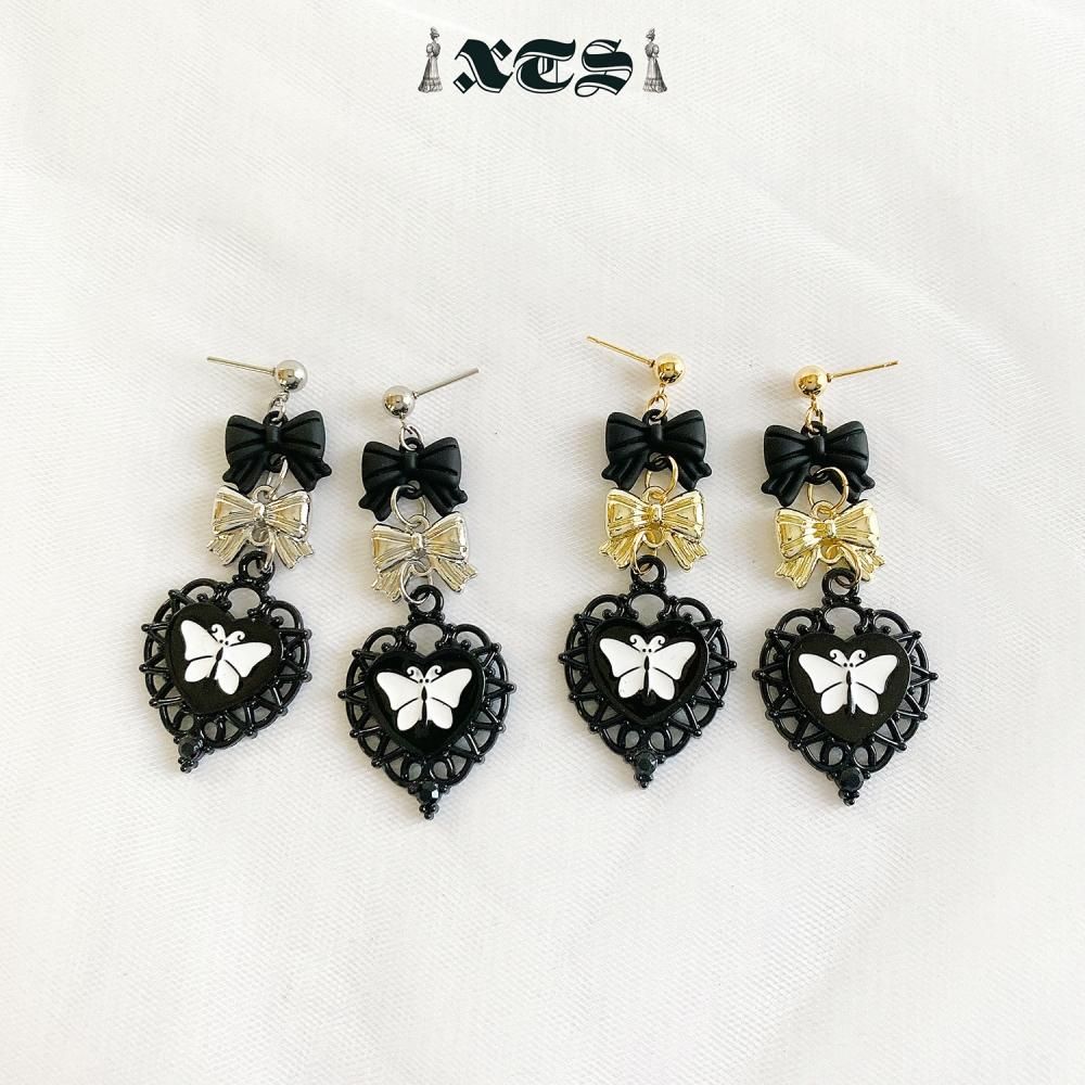 XTS ゴシック 蝶々 ブラックハート ピアス GOLD TS0238