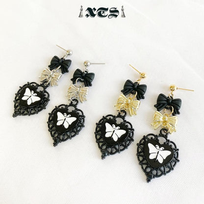 XTS ゴシック 蝶々 ブラックハート ピアス GOLD TS0238