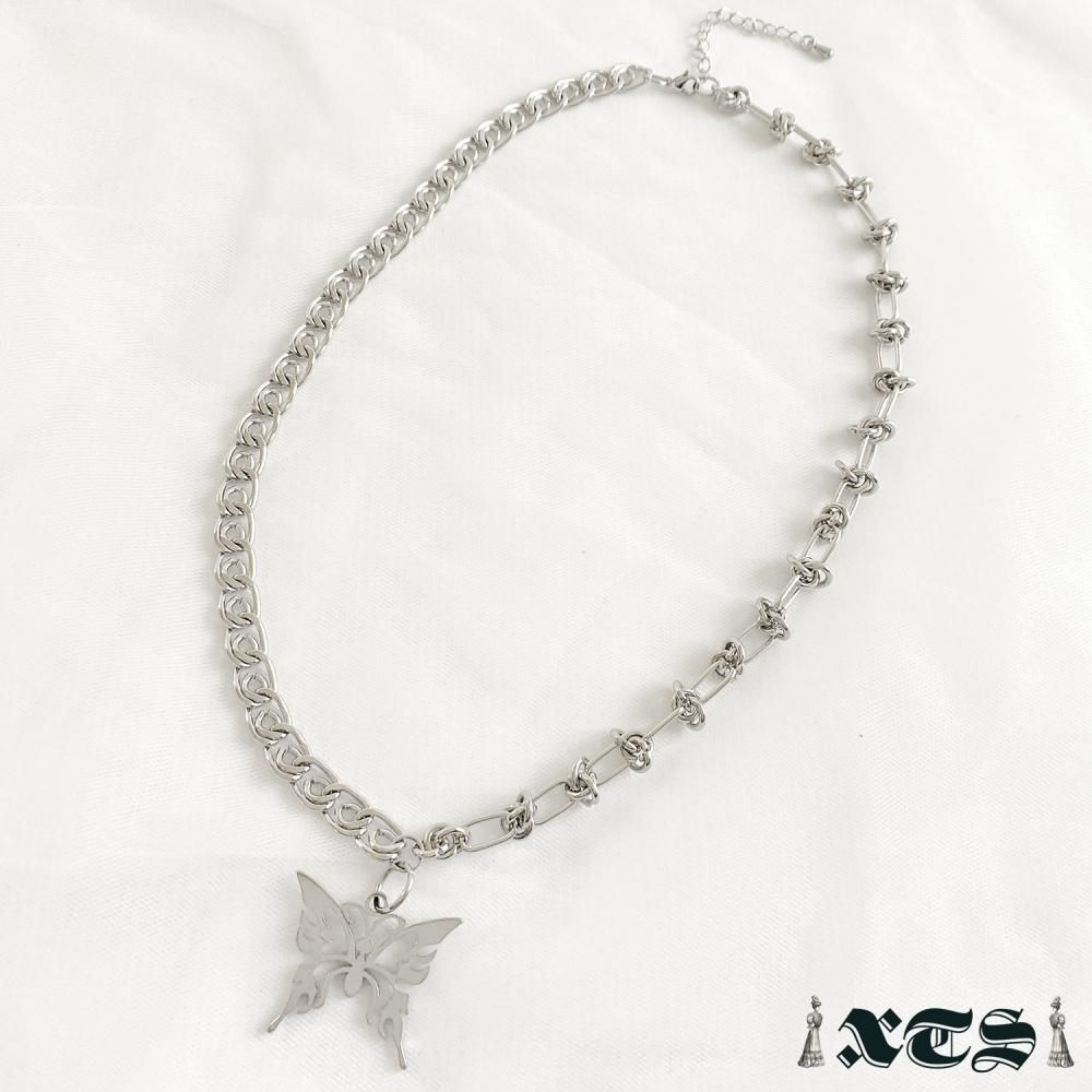 XTS 蝶々 アシメチェーン ネックレス SILVER