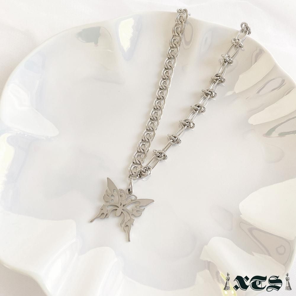 XTS 蝶々 アシメチェーン ネックレス SILVER