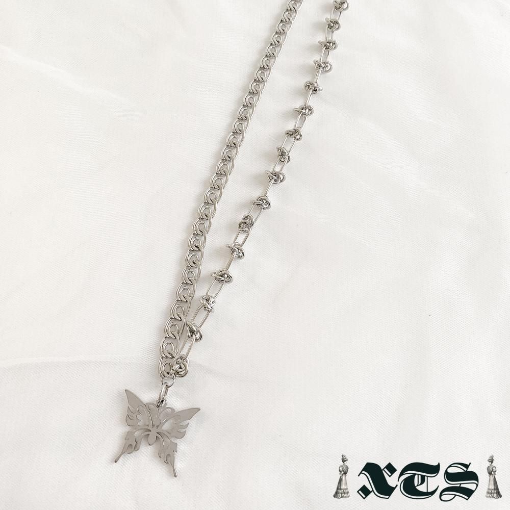 XTS 蝶々 アシメチェーン ネックレス SILVER