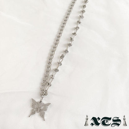 XTS 蝶々 アシメチェーン ネックレス SILVER