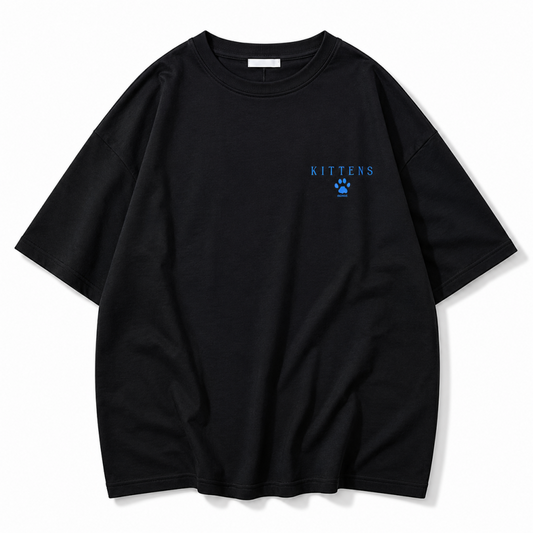 なめ猫 バックフォトオーバーシルエット 半袖Tシャツ BLACK