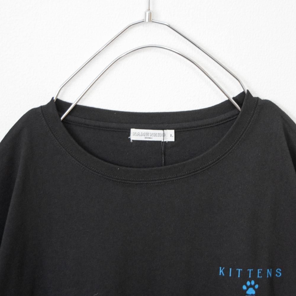 なめ猫 バックフォトオーバーシルエット 半袖Tシャツ BLACK