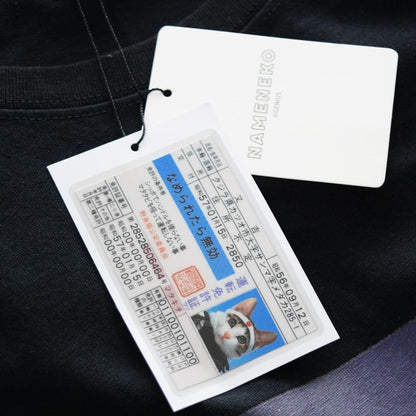 なめ猫 バックフォトオーバーシルエット 半袖Tシャツ BLACK
