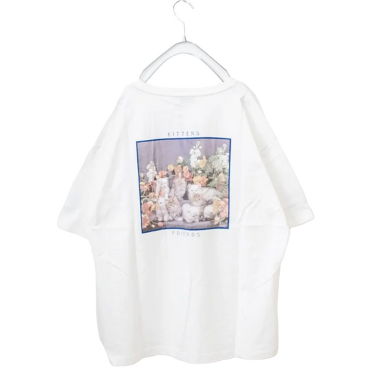 Nameneko Back Photo Over Silhouette Short Sleeve T-Shirt WHITE