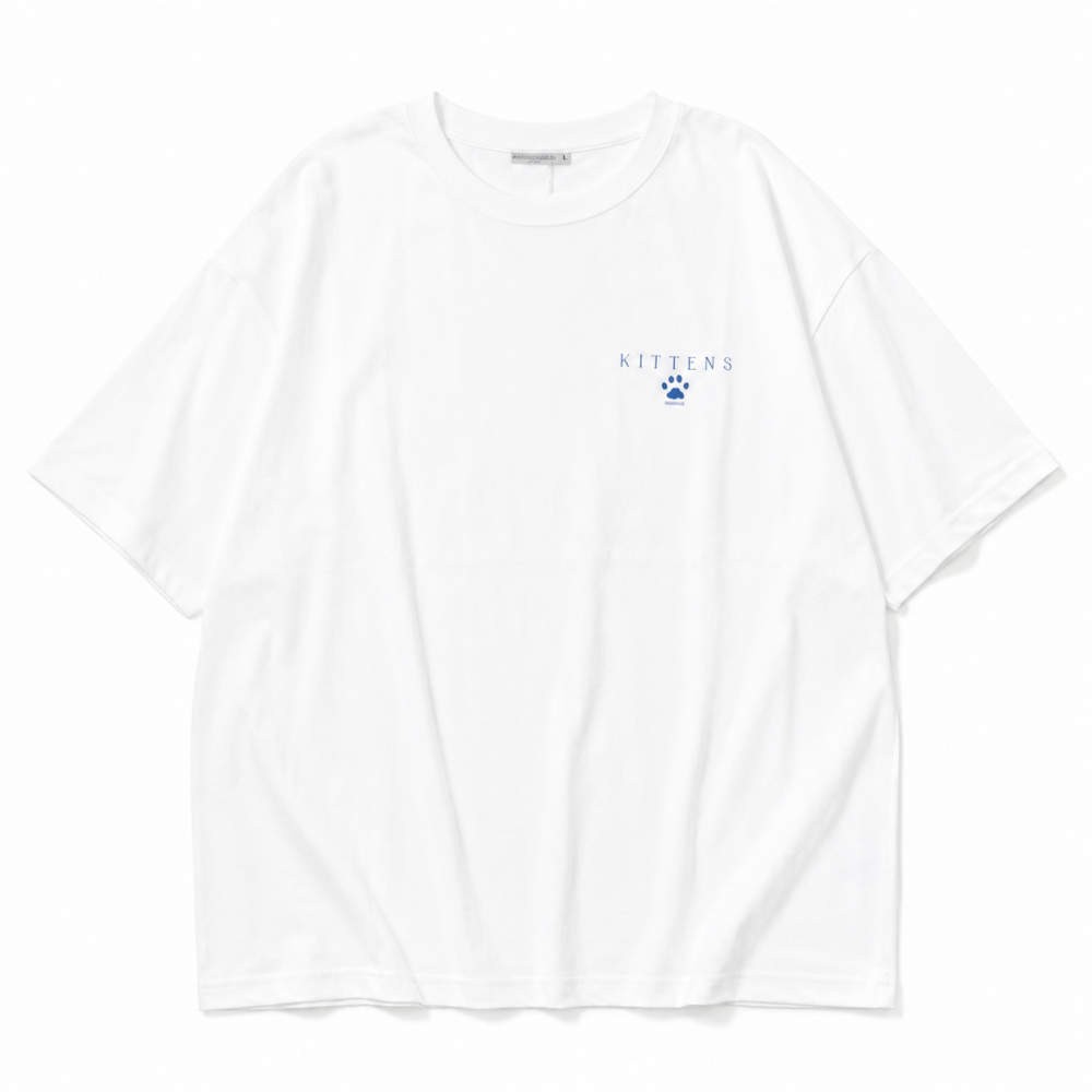なめ猫 バックフォトオーバーシルエット 半袖Tシャツ WHITE