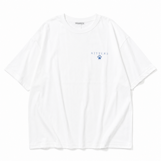 なめ猫 バックフォトオーバーシルエット 半袖Tシャツ WHITE
