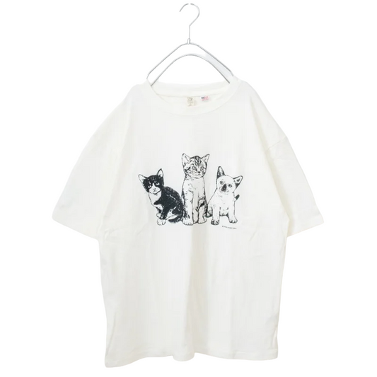 CAT print short sleeve T-shirt WHITE