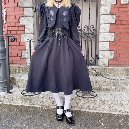 ゴシックローズ刺繍ロングワンピース BLACK