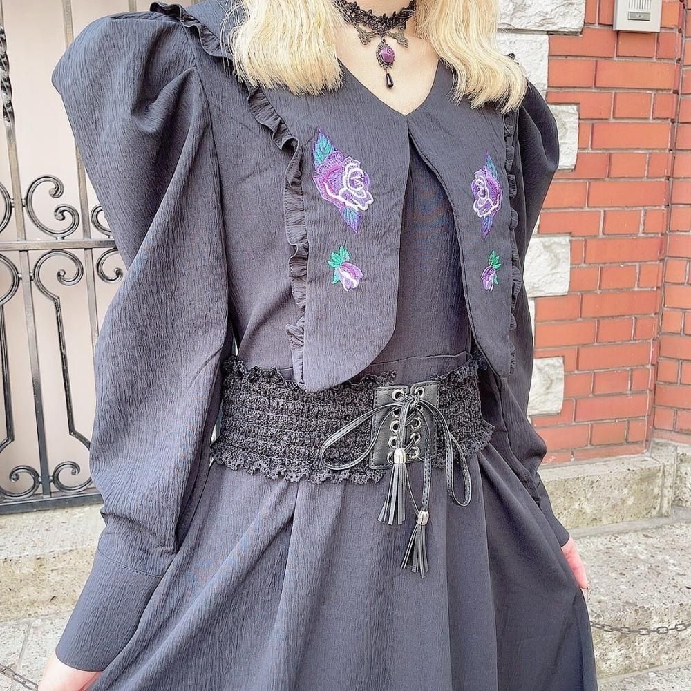 ゴシックローズ刺繍ロングワンピース BLACK