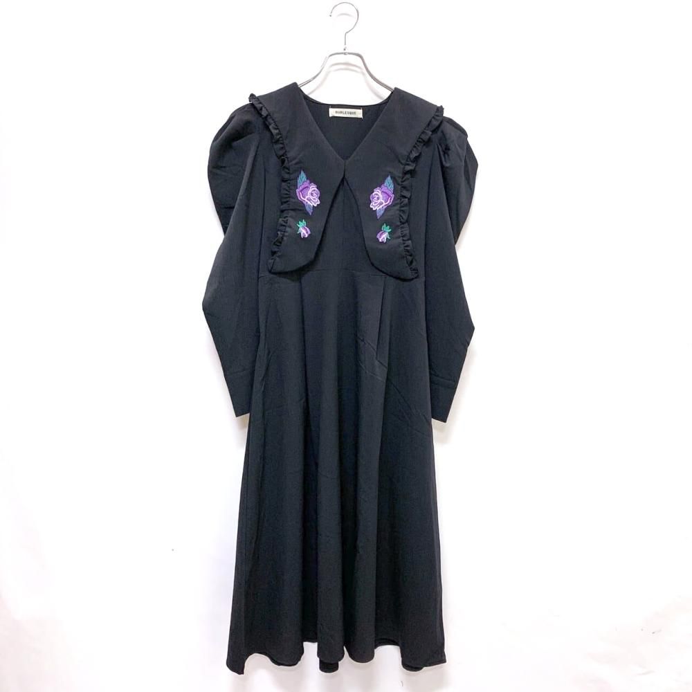 ゴシックローズ刺繍ロングワンピース BLACK
