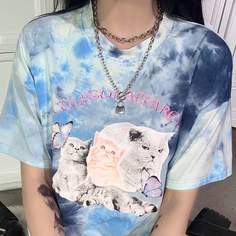 Tie-dye Kitty Cats S/S T-shirt - YOUAREMYPOISON