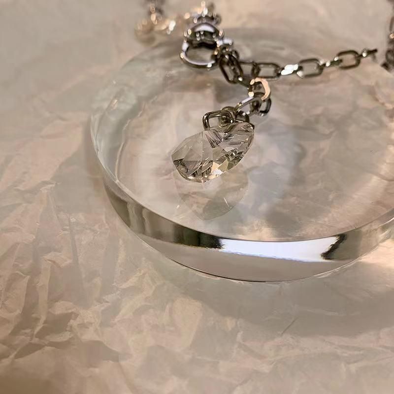 クリアハート パールチェーン ネックレス SILVER