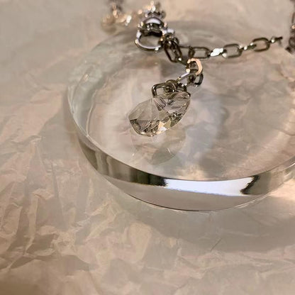 クリアハート パールチェーン ネックレス SILVER