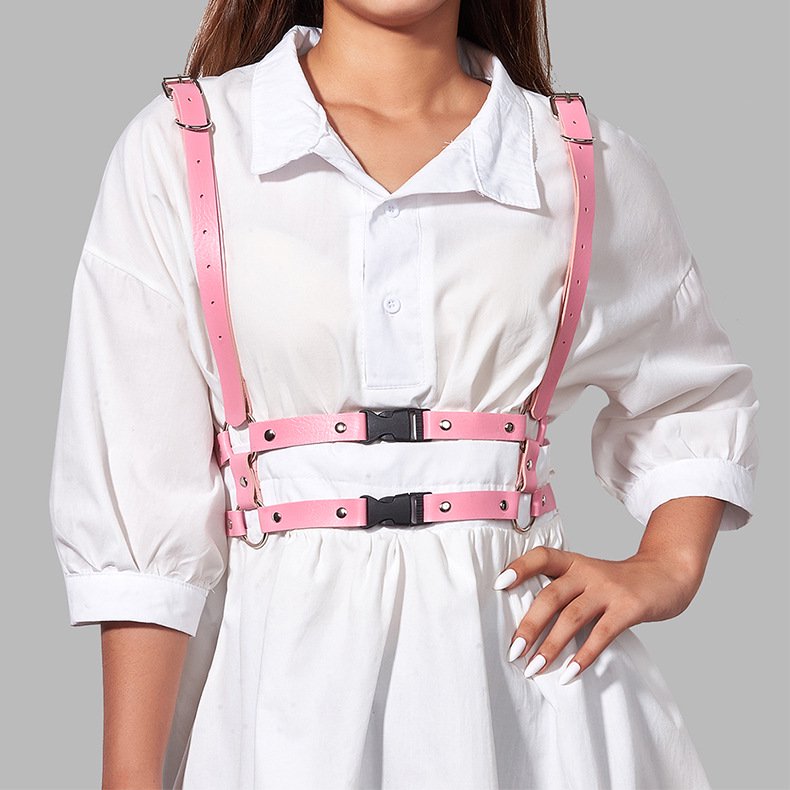 Double waist belt harness belt PINK