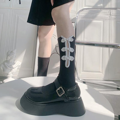 チャイナボタン 長め丈 ソックス BLACK