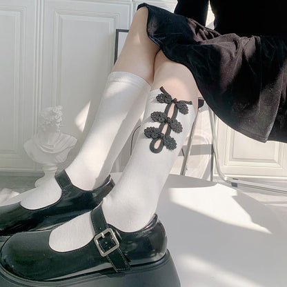 チャイナボタン 長め丈 ソックス WHITE