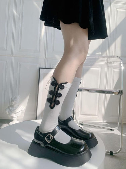 チャイナボタン 長め丈 ソックス WHITE