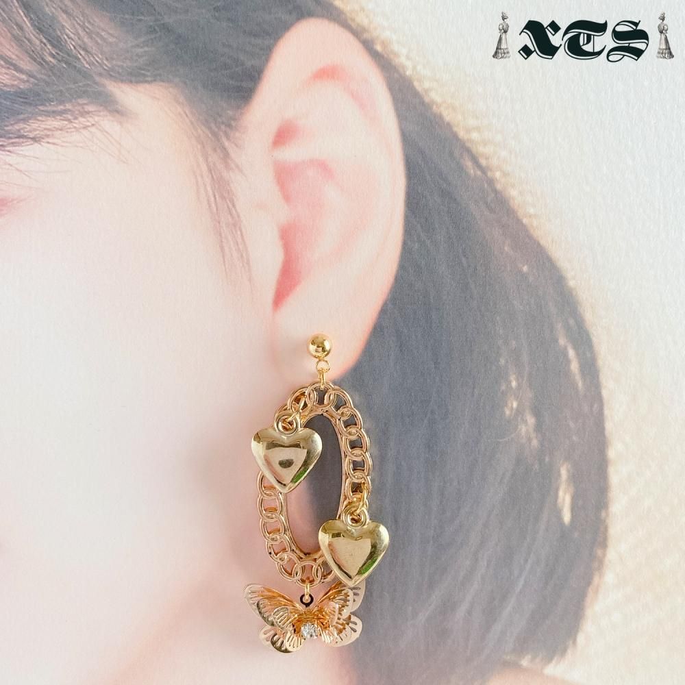 XTS ハートバタフライ Heart Butterfly ピアス GOLD TS0250