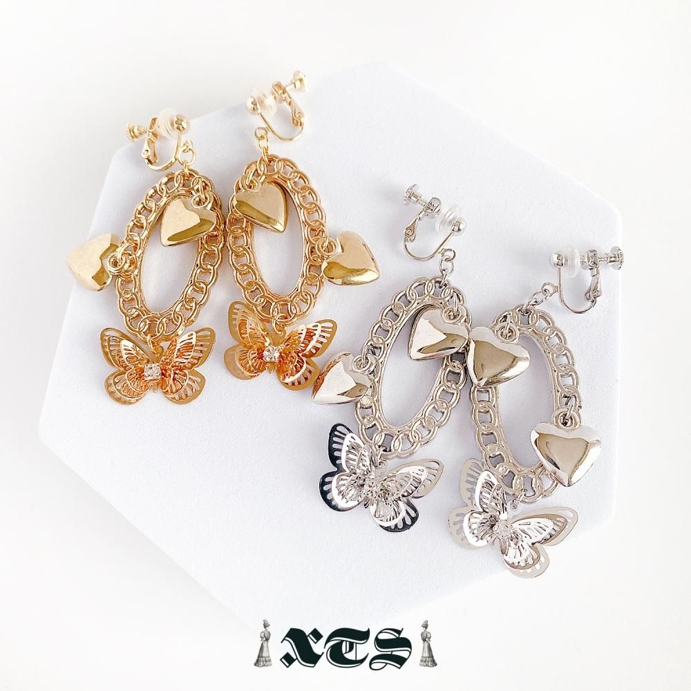 XTS ハートバタフライ Heart Butterfly イヤリング GOLD TS0251